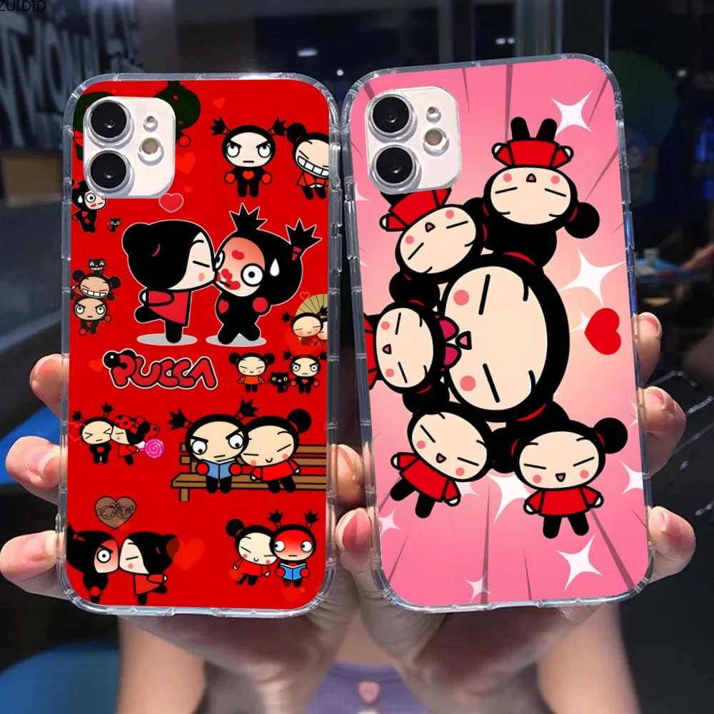 Cartoon P-Pucca Phone Case for iPhone 16 15 14 13 12 11 X XR XS Pro Max Plus Mini Clear Transparent Cellphones Cover Smartphone