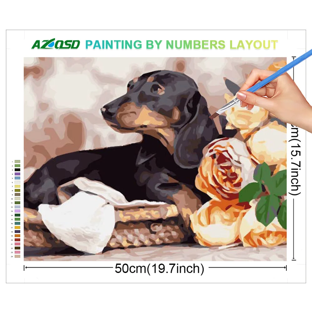 AZQSD Paint by Numbers For Adults Dog Flower Drawing on Canvas Animal Art Handpainted Gift Europe Decorative Home Decoration