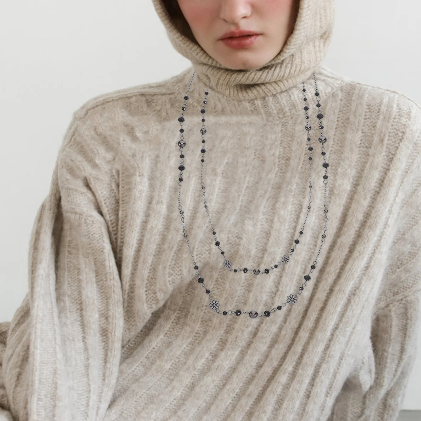 

Bohemian Long Layered Necklace Double Chain Vintage Flower Pendant Statement Jewelry for Women Birthday Christmas Party