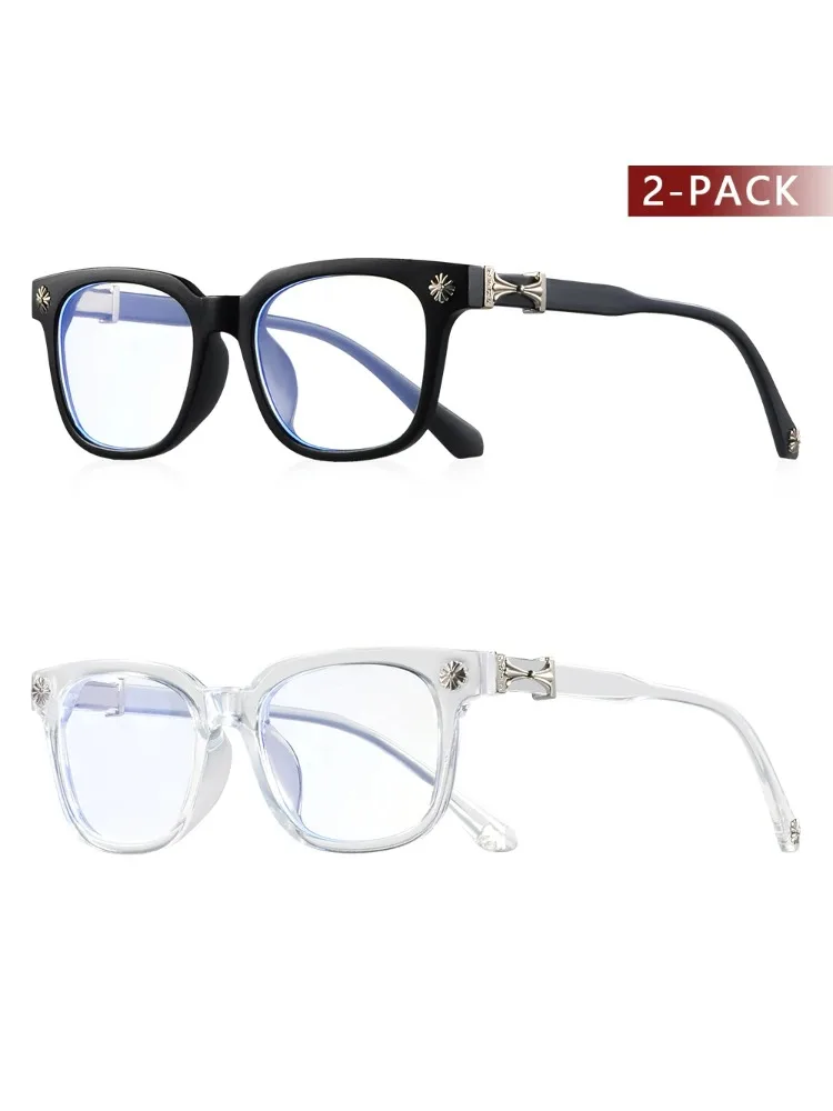 CRIXALIS 2-teilige quadratische Anti-Blaulicht-Brille für Männer und Frauen, schwarzer und transparenter Rahmen, Unisex-Computerbrille für Frauen