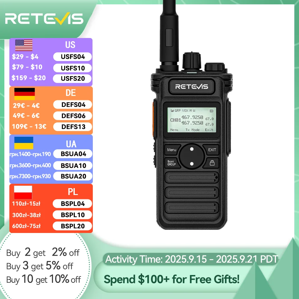 

Retevis RT86S Walkie Talkie 10W High Power Walkie Talkie Long Range UHF GRMS Two Way Radio Upgraded RT86 Radio station camping