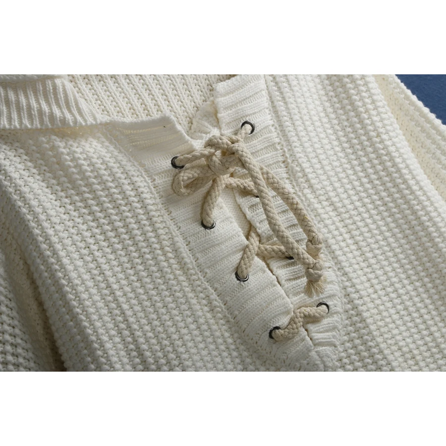 Winter Cotton Blend Knitted Sweater with Belt Hooded Overhead Thi Pure Color Slimming Inner Wear Women's Faion