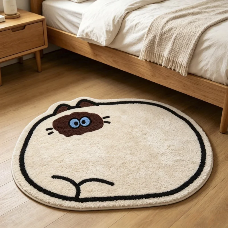 VIKAMA Chubby Cat Bath Mat Oval Surprised Kitten Butt Non Slip Soft Plush Bathroom Rug Absorbent Floor Mat for Shower Kids Room