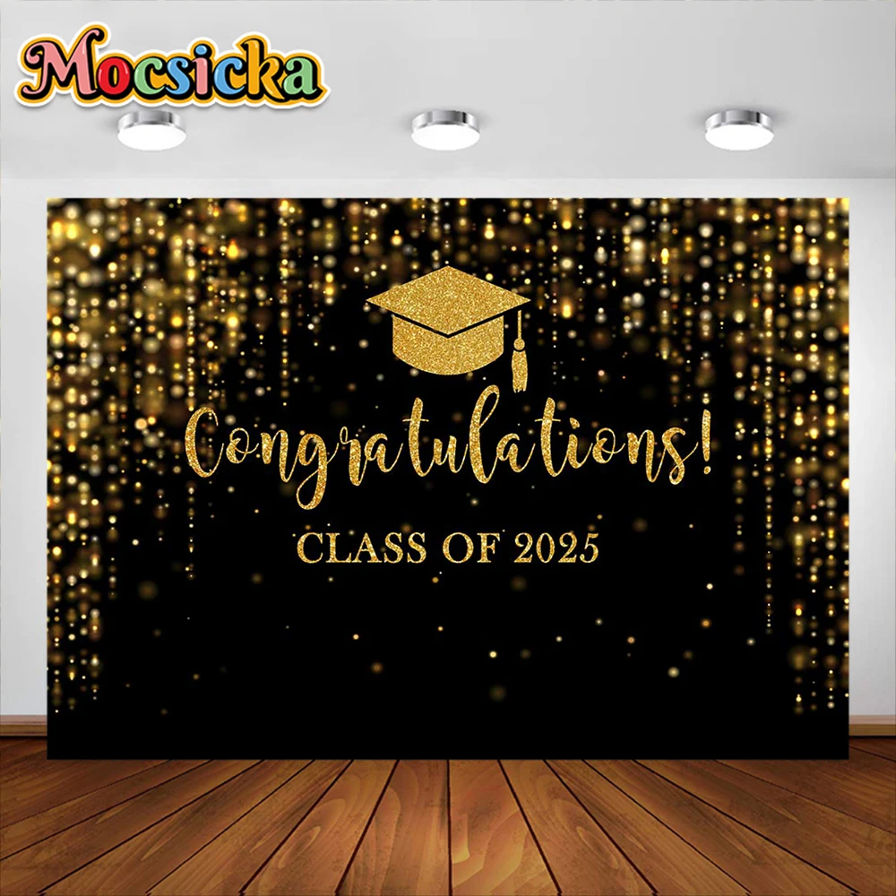 2025 Graduation Season Photography Background Doctoral Hat Gold Glitter Colorful Balloon Decora Boy Girl Portrait Photo Backdrop