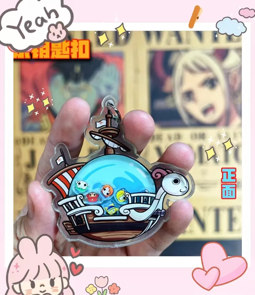 Cartoon One Piece Luffy Acrylic Keychain Toys Straw Hat Funny Anime Shakeable Keychain Pendant Backpack Decorations Kids Gifts