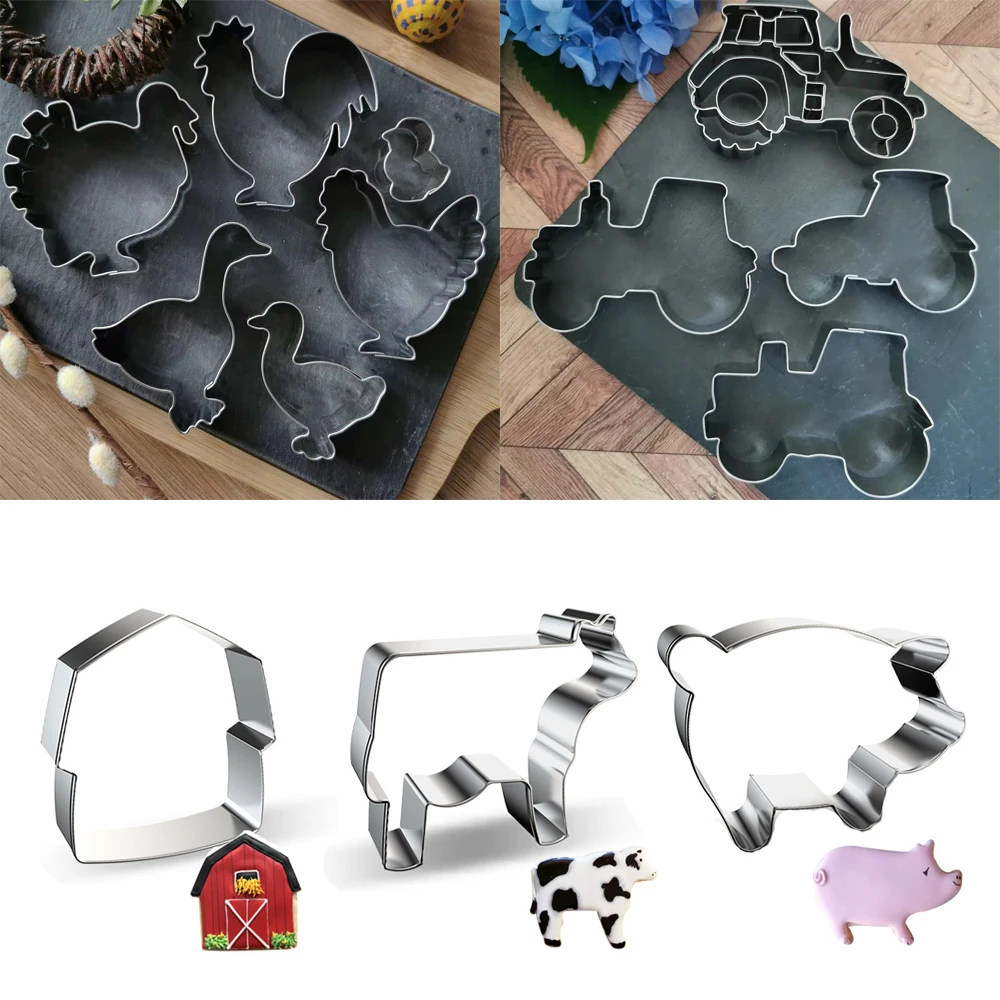 1pc Stainless Steel Farm Animal Cookies Cutter Molds Pig Dog Cow Biscuit Molds for Kids Farm Animal Party DIY Baking Supplies