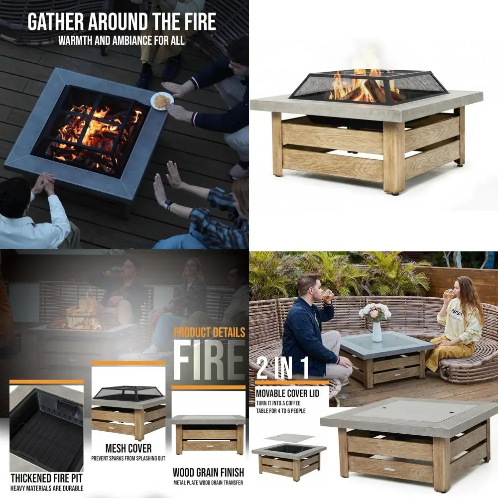 

Уличная дровяная печь-костровище с боковыми панелями, сетчатой крышкой и кочергой, квадратная конструкция