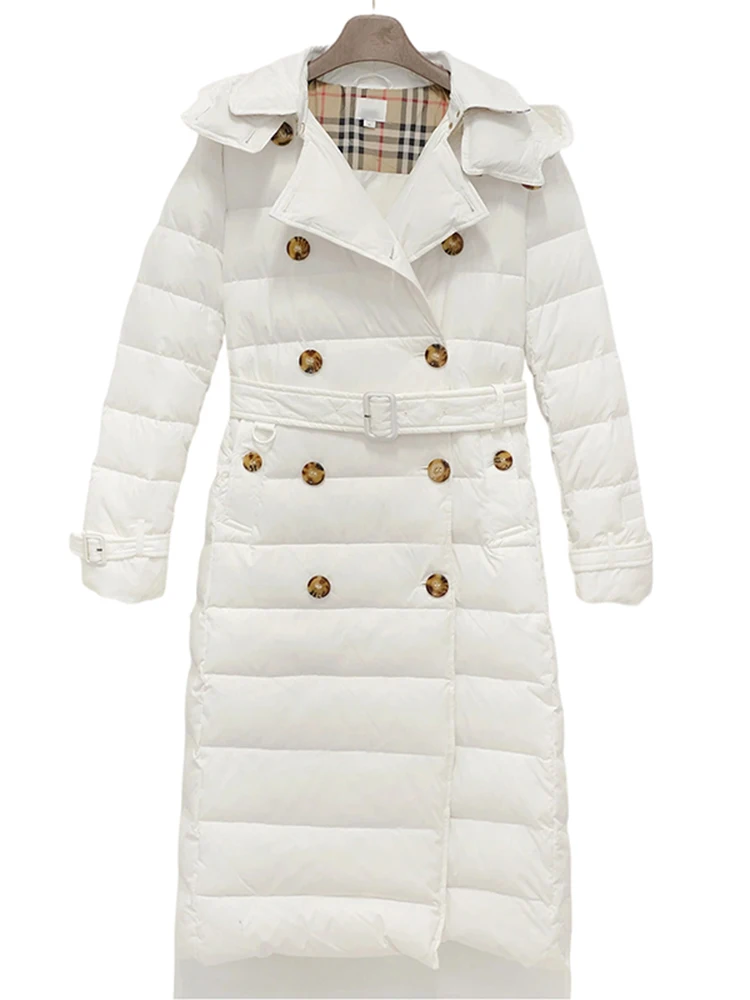 Jaet mi-long en duvet pour femmes, manteau Sli à Double boutonnage, avec plumes blanches Du, amincissant, ceinturé, nouvelle collection 2024