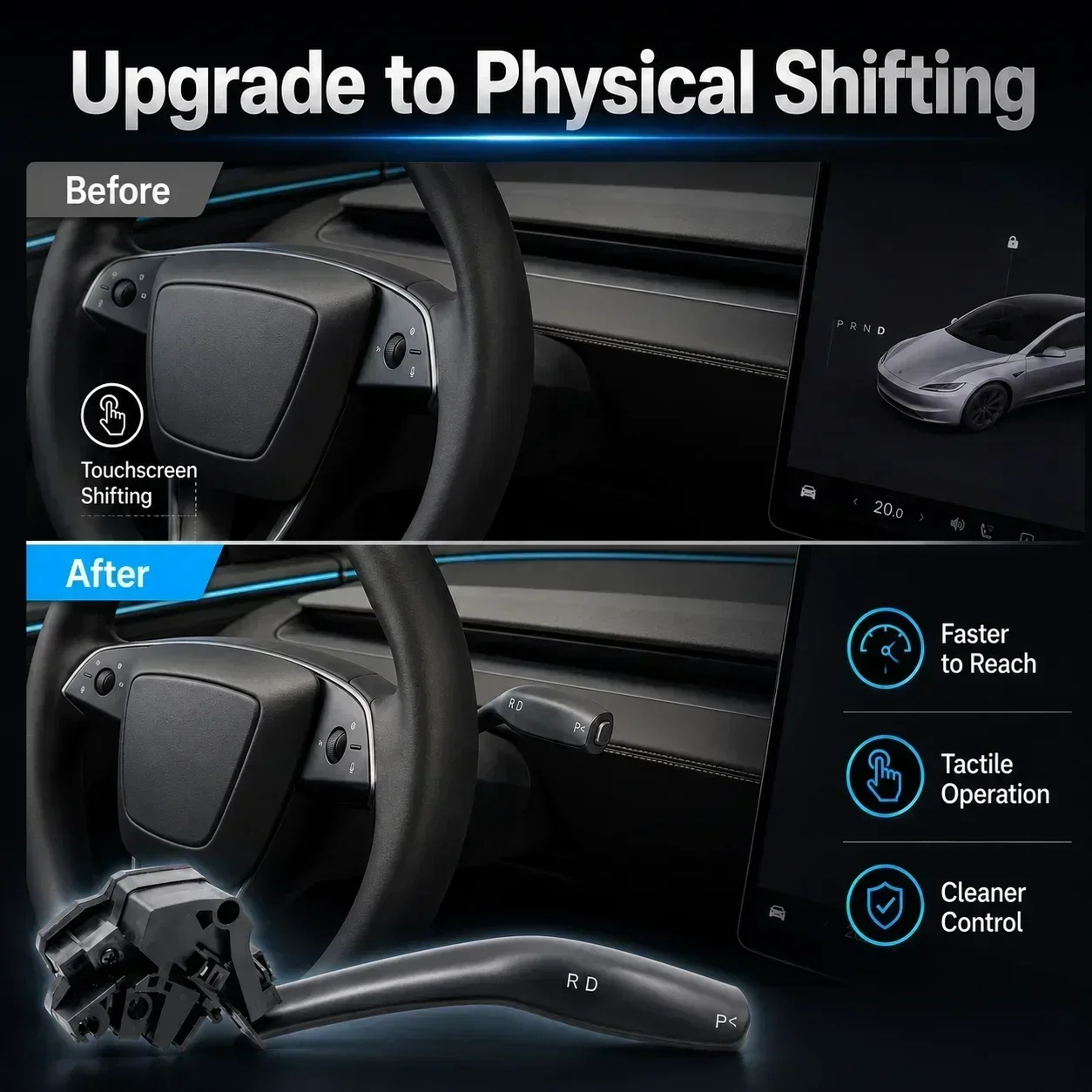 For Tesla Model 3 Highland Model Y Juniper Right Gear Shift Stalk Physical Shifter DPR Indicator Replacement Upgrade Kit