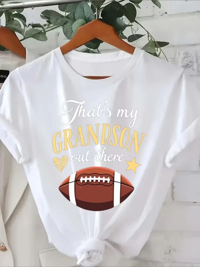 Football Grandma T Shirt Thats My Grandson Out There Slogan Graphic Tee Women Casual Sports Game Day Shirt Family Matching Top