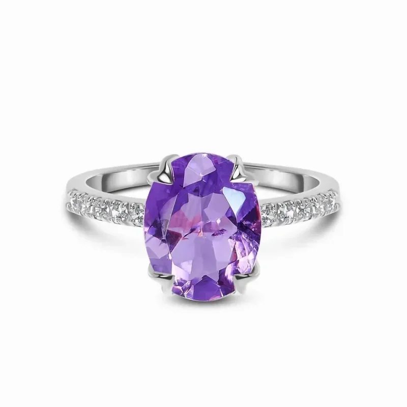 2023 European and American retro S925 sterling silver micro zircon purple gemstone ring for women with a minimalist design feel