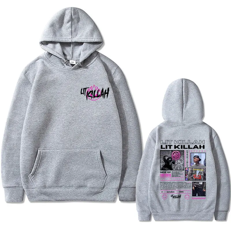 Sudadera con capucha con estampado de doble cara de rapero limitado Lit Killah, Sudadera con capucha Vintage para hombre y mujer, jersey de moda de Hip Hop, sudaderas con capucha