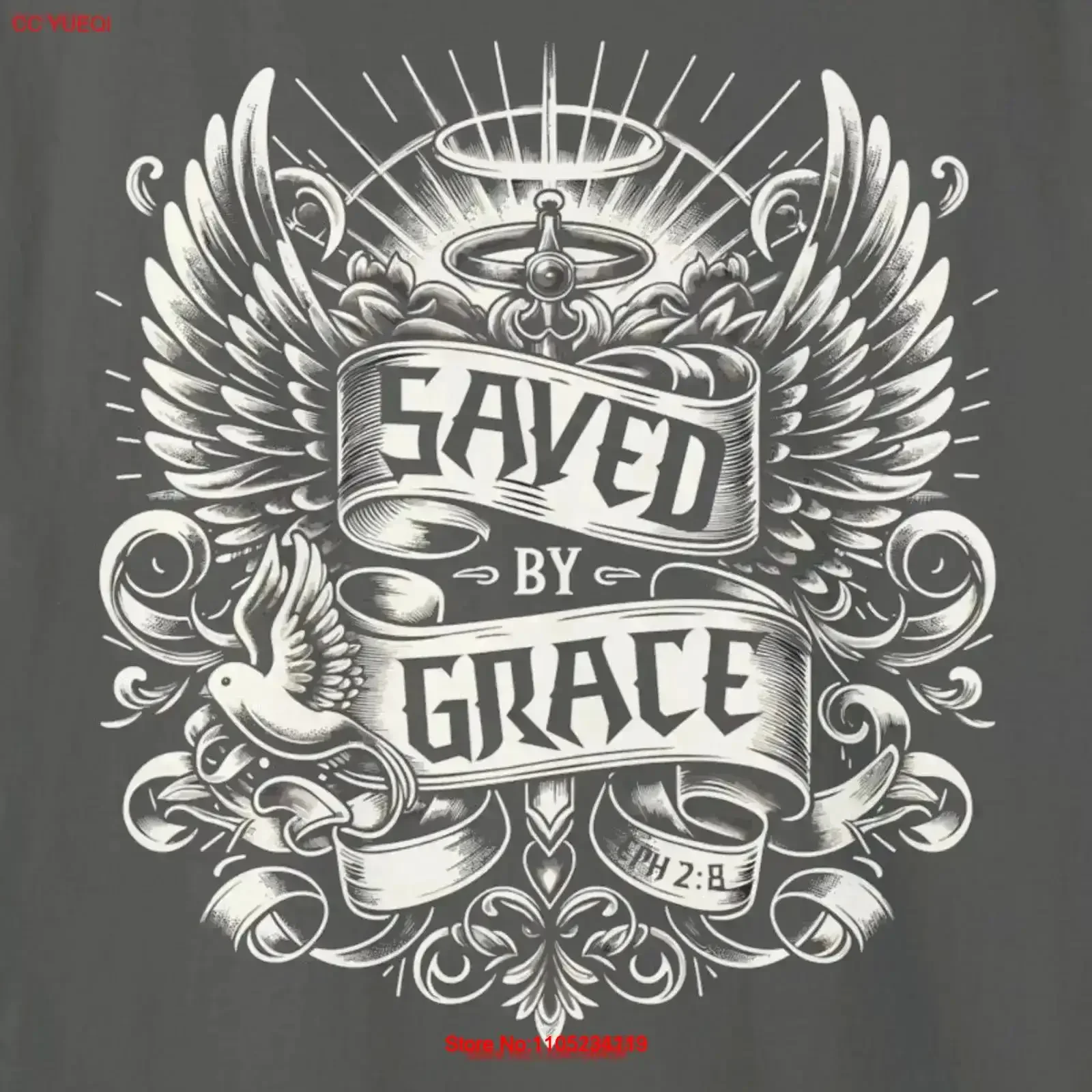 Élégance du salut sauvé par grâce t-shirt Design avant et arrière imprimé vintage lavé étiré décontracté streetwear vintage