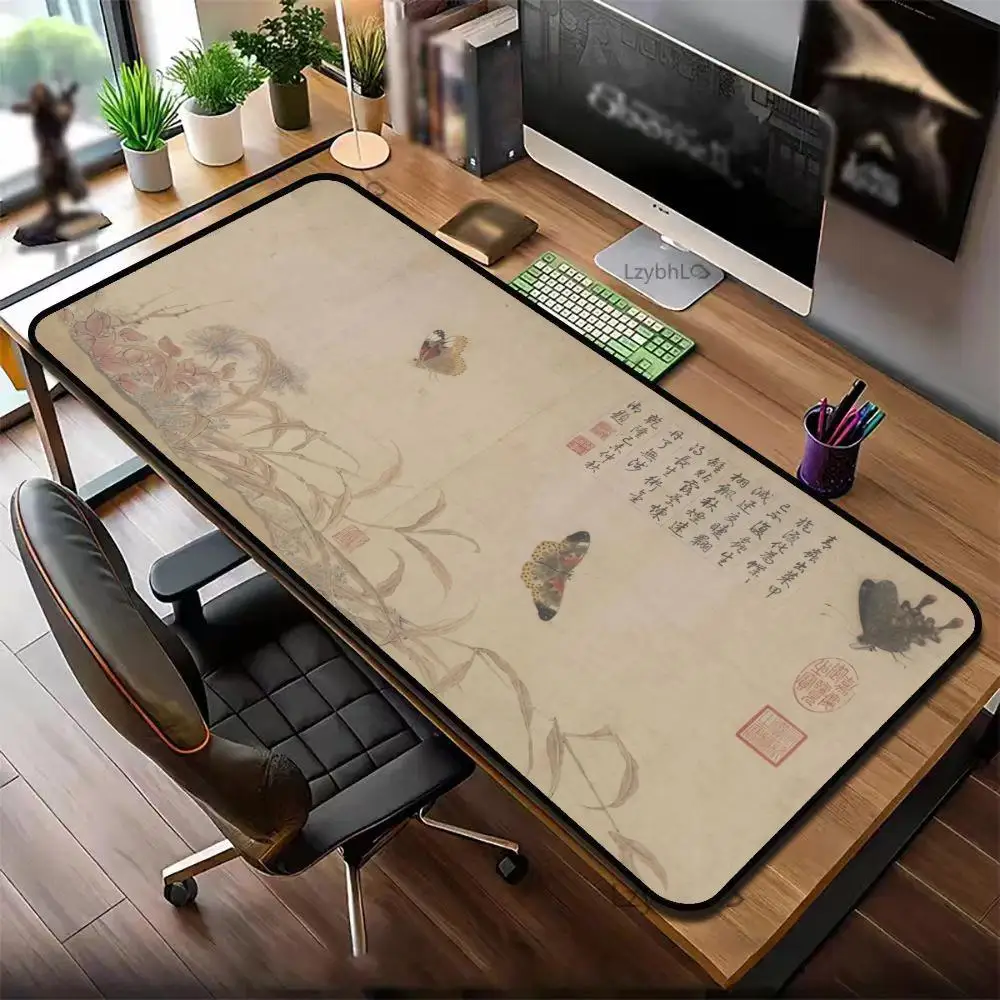 Art Large Computer Office Gamer Desk Pads XXL Rubber traditional Ink Mountain Antique Painting Extended Gaming Keyboard