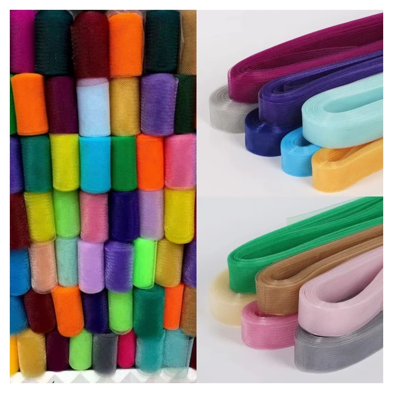2/3/4/6/8/10cm Width Elastic Webbing Mesh Braid Polyester Mesh Fabric Flat Plain Crin Ribbon for Crafts Women Diy Hat Multicolor