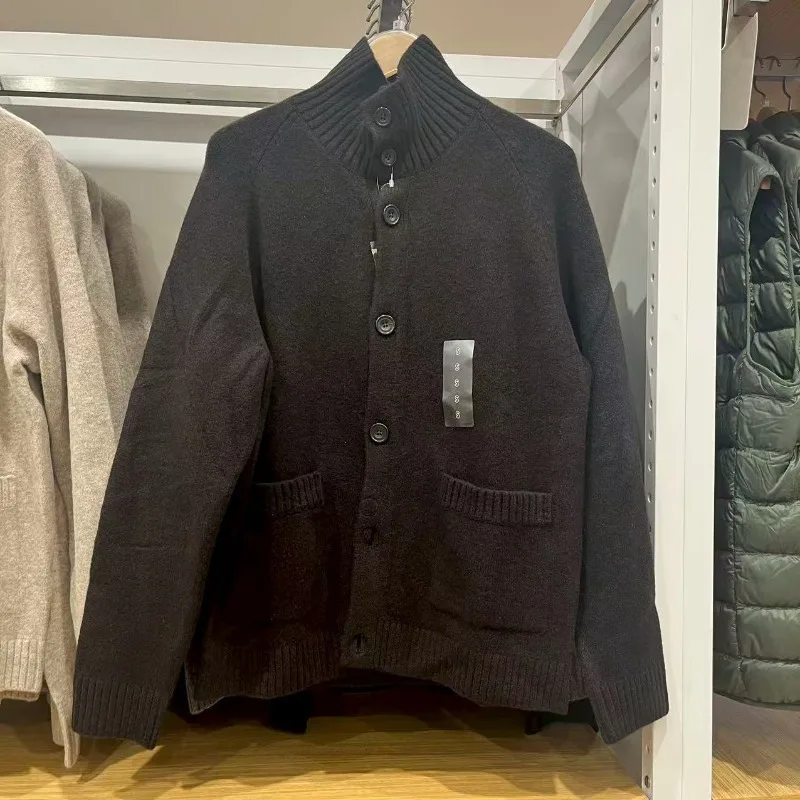 

Верхняя одежда унисекс, вязаный кардиган, свитер, свободный свитер на пуговицах с воротником-стойкой, пальто, осенне-зимнее модное пальто