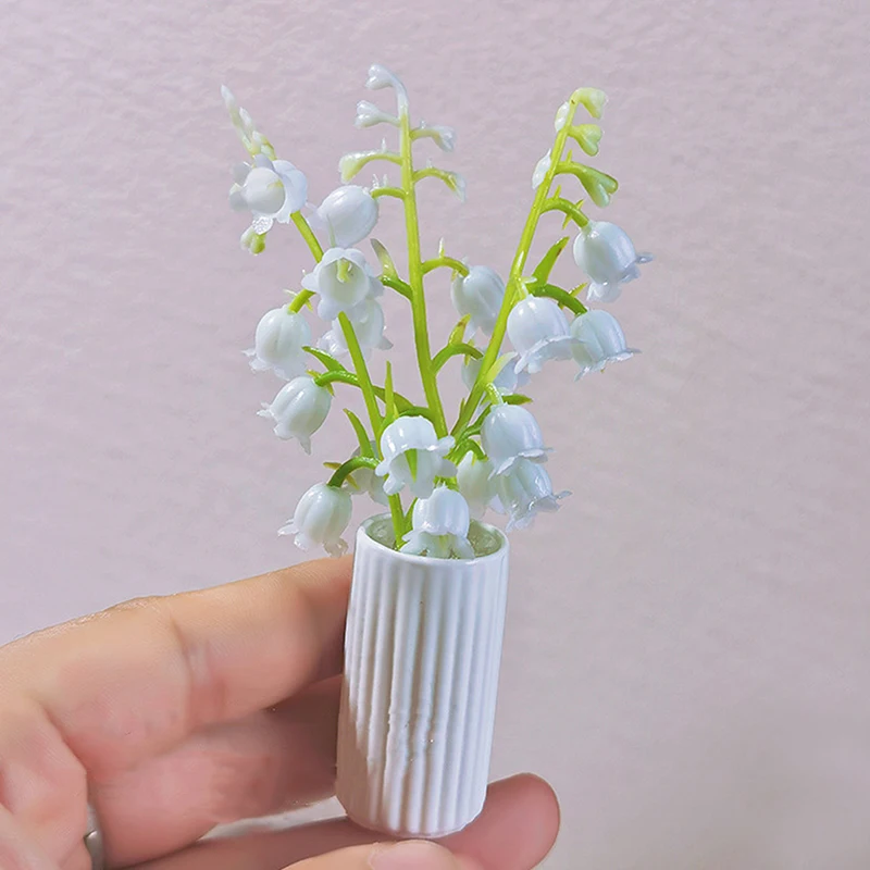 1Pc Dollhouse Miniature Pot Plant Model 1/12 Mini Simulation Lily Of The Valley Green Tree Potted Doll House Decor Accessories
