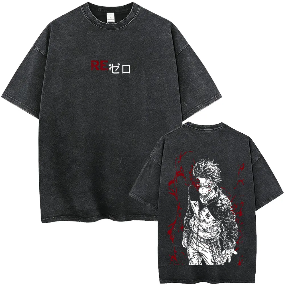 

Washed Vintage Anime Re:ZERO Starting Life in Another World T-shirt Subaru Natsuki Graphic T Shirt Men Women Oversized T-shirts