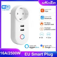 16A Tuya EU Wifi Smart Plug Wireless Outlet Dual USB Ports Socket Timer Smart Life Remote Control via Alexa Google Assistant