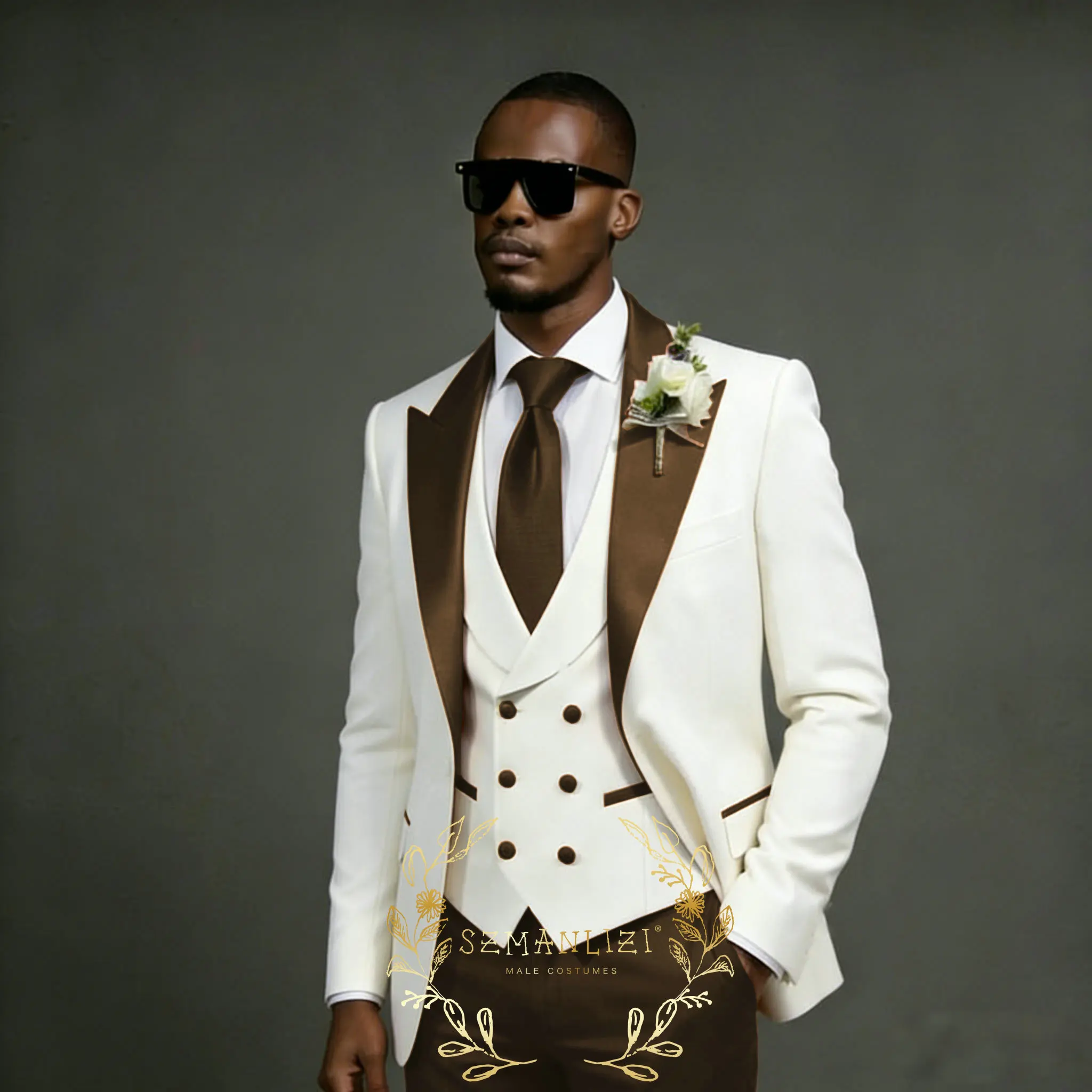 Latest Design Ivory Suits for Men Slim Fit Peaked Lapel Jacket Vest Pants 3 Pieces Tailor-made Wedding Party Tuxedos Groomsmen