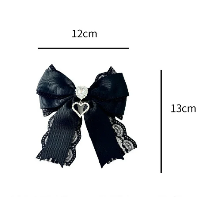 Korean Women\'s Lace Bow Tie Brooch Heart Shape Rhinestone Pendant Lolita Suit Skirt Accessories Pin Clips Handmade Jewelry Gift