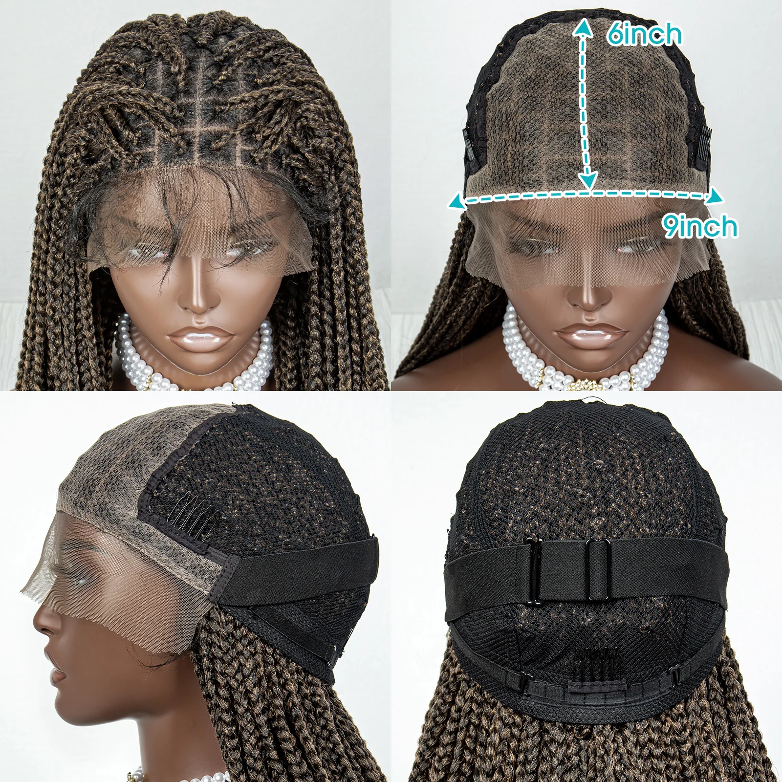 Ombre Full Lace Braided Wigs with Wavy End Synthetic Lace Front Braid Wig for Black Women Knotless Box Braids Wig with Baby Hair