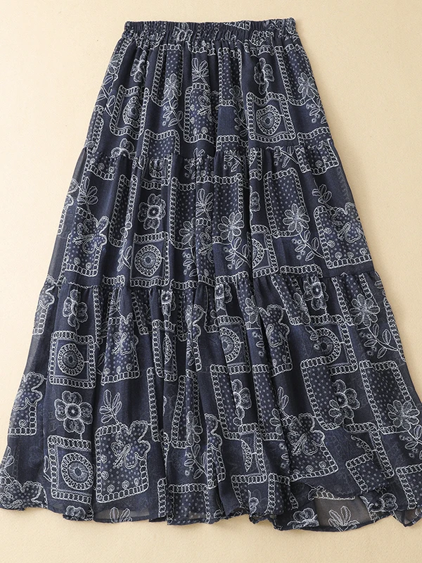 

High Waist Floral Print Double Layer Women's Skirt Casual Commute Style Loose Fit Umbrella Skirt Trendy for And Pear ...