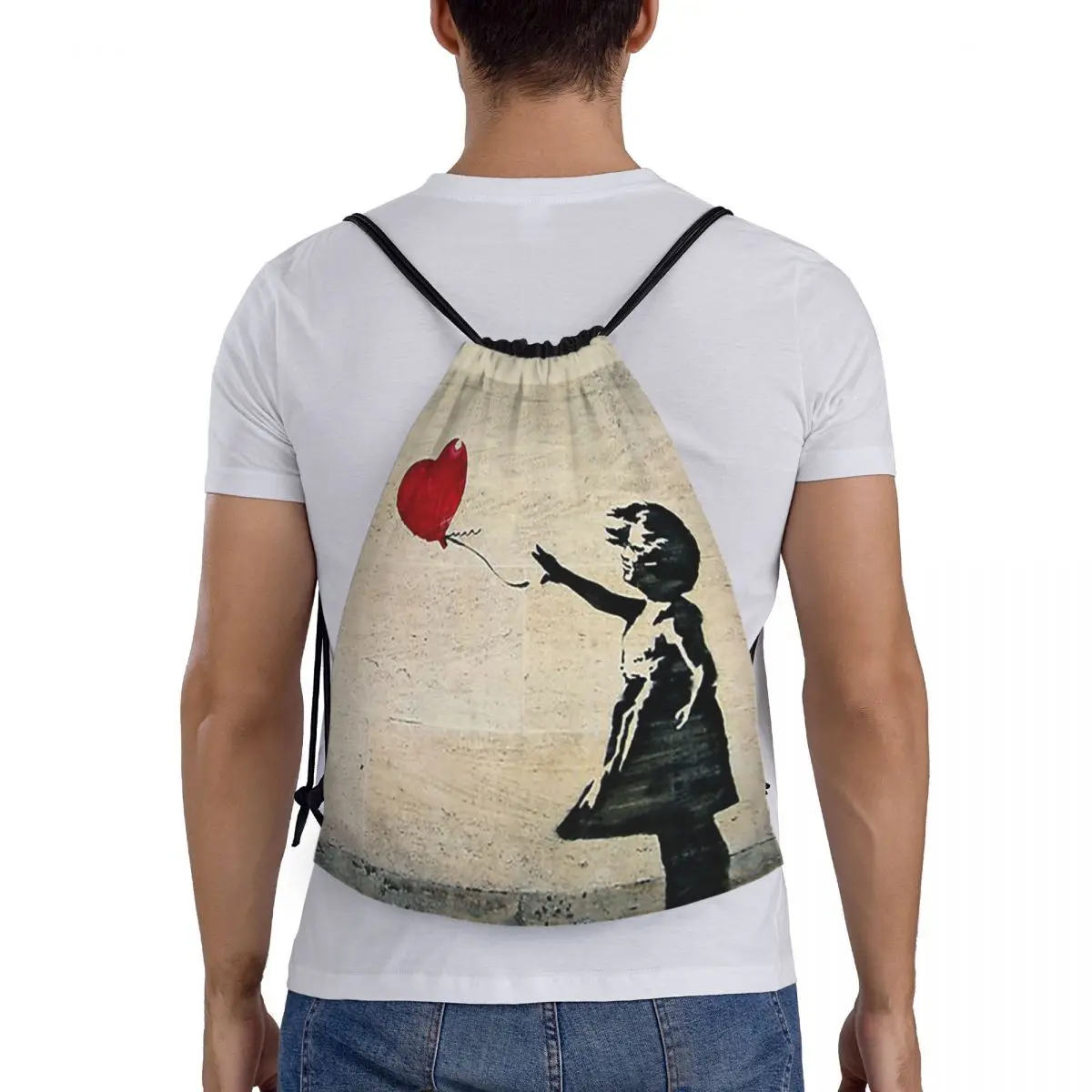 Banksy's Girl With A Red Balloon Backpacks Portable Drawstring Bags Storage Bag Book Bags for Travel Students