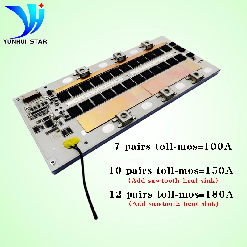 YUNHUI STAR Bms 4s 12 Lifepo4 100A 150A 180A With Balancing Aluminum Substrate  Board With Temperature Control and  Free  Cable