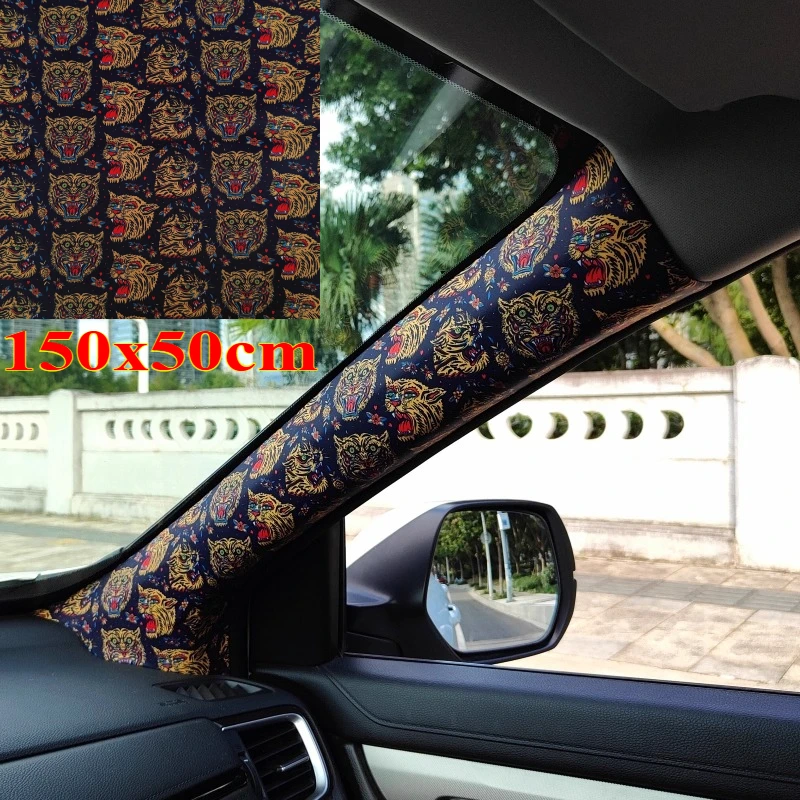 

150x50cm Interior Stickers High-grade Brocade Satin Embroidery Stickers Self-adhesive Fabric Stickers Universal AB Pillar Backi