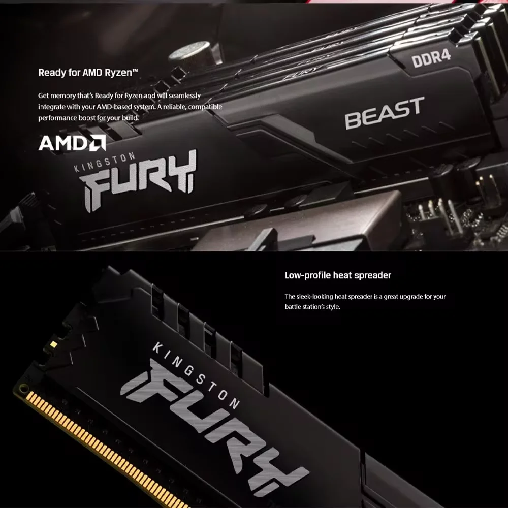 Kingston FURY Beast DDR4 4GB 8GB 16GB 32GB 2400 2666 2933 3200 3600MHz DIMM PC4-23400 25600 28800 DDR4 modulo di memoria Desktop