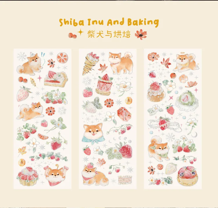 3 Sheets/pack Laser Bronzing PET Hot Stamping Jellyfish Cute Bear Dog Florals Transparent Decorative Stickers
