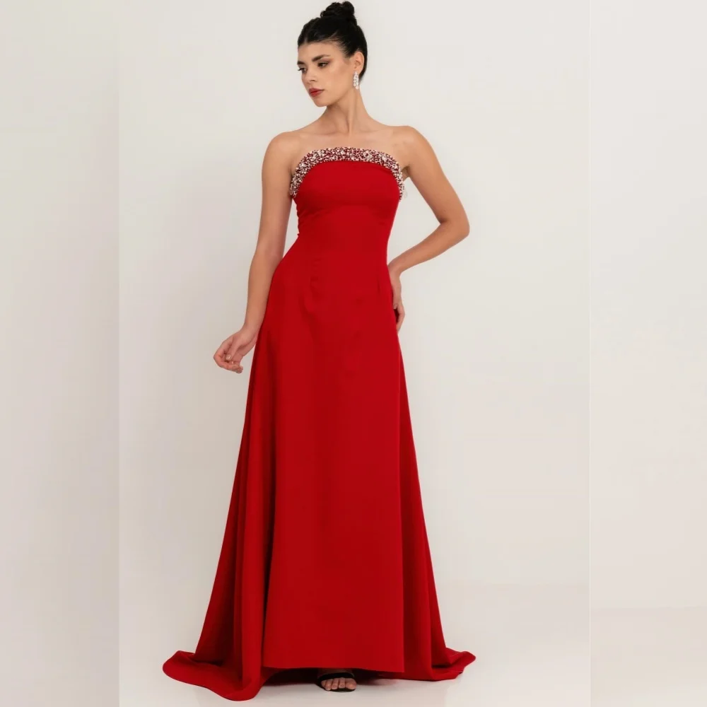 

Customized Modern Style Jersey Pleat Sequined Beading Trumpet Strapless Long Dresses Bespoke Occasion Celebrity Classic