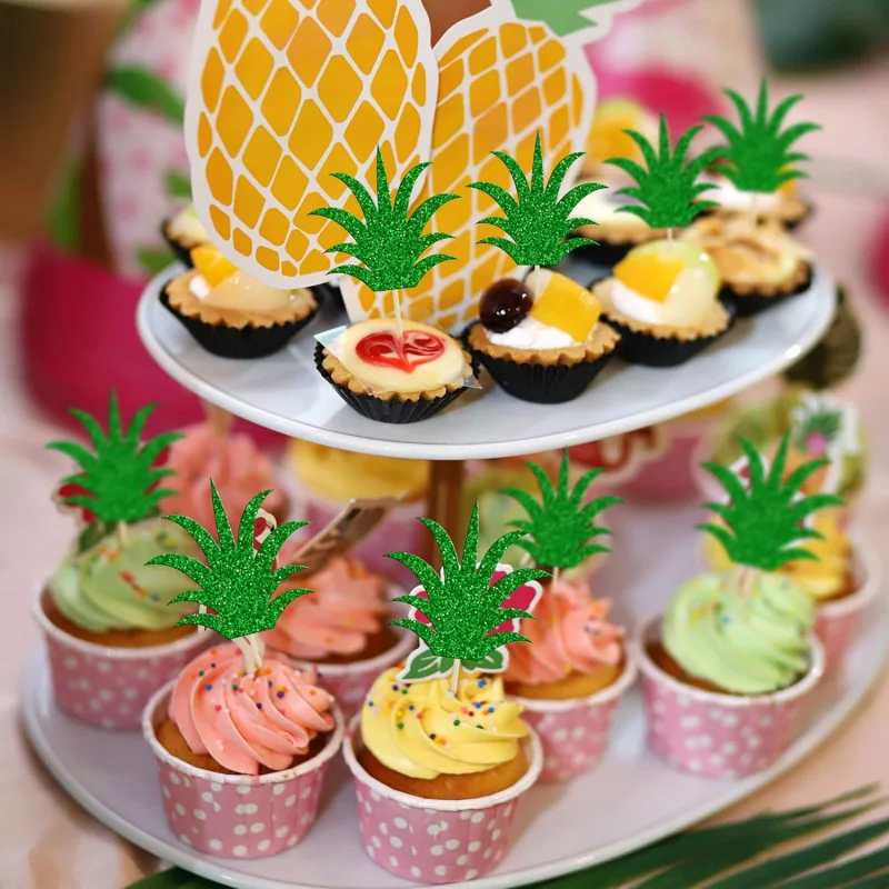 24 قطعة من أغطية الكب كيك على شكل أناناس، أغطية كعكة الدونات، أغطية كب كيك لطيفة للصيف، زينة كعكة حفلات هاواي الاستوائية