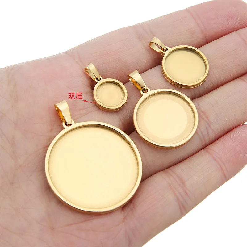 10Pcs Stainless Steel Round Tray With Melon Seed Buckle Earring Settings Pendant Base For Jewelry Making DIY Bracelet Necklace