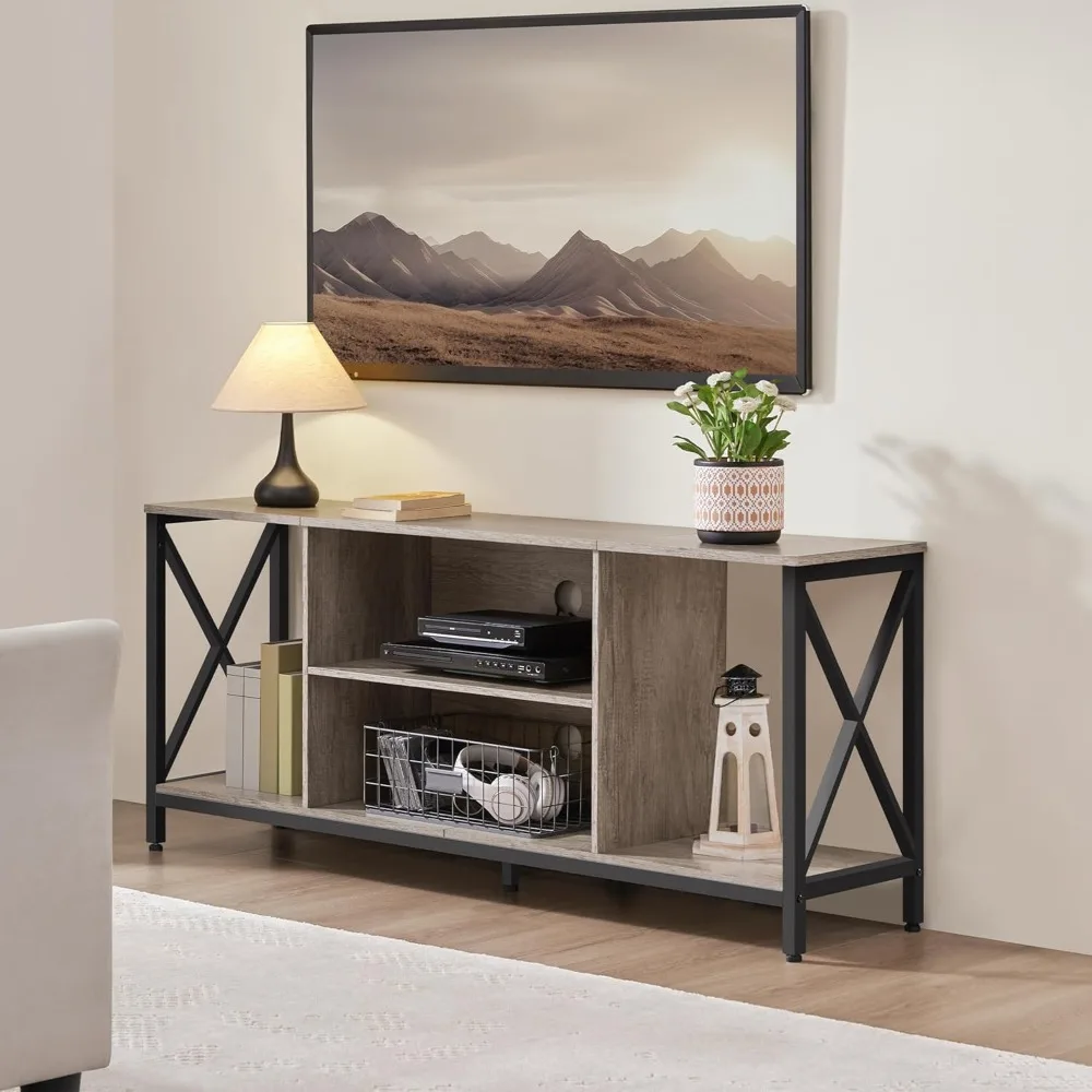 TV Stand for TVs up to 65 Inch, 55 Inch Entertainment Center with Storage, Wood TV Console with Shelves for Bedroom,