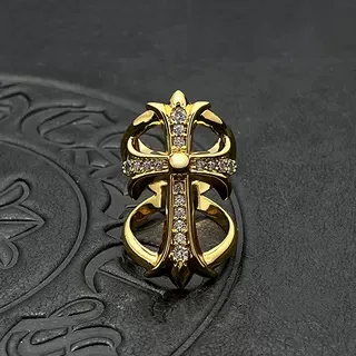 

S925 Sterling Silver Gold Diamond Endless Ring Large Cross Hollow Ring Niche Premium Sense