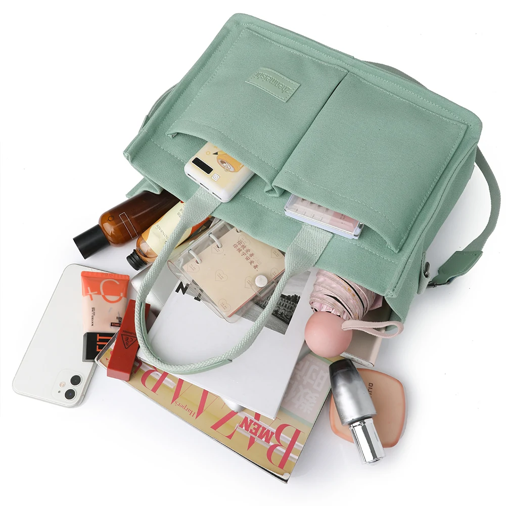 Large Capacity Canvas Tote Bags For Women Fashion Shoulder Bag Adjustable Strap Crossbody Bag Multi Pockets Square Commuting Bag