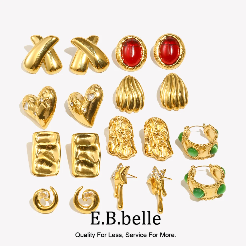 E.B.belle New X-shape Black/Green Agate Stone Stainless Steel 18K Gold Plated Party Wedding Women Fashion Jewelry