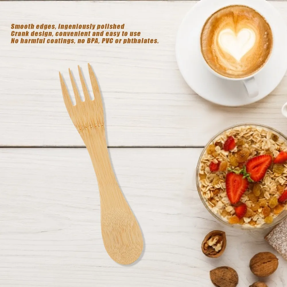 4Pcs Multi Function Bamboos Spork Lightweight Smooth Polished Fork Spoon Combo Practical Eating Utensil Daily Dining