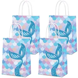 10 pcs Mermaid Handle Kraft Paper Gift Bags Festival Party Cookie Candy Packaging Box Favors Supplies