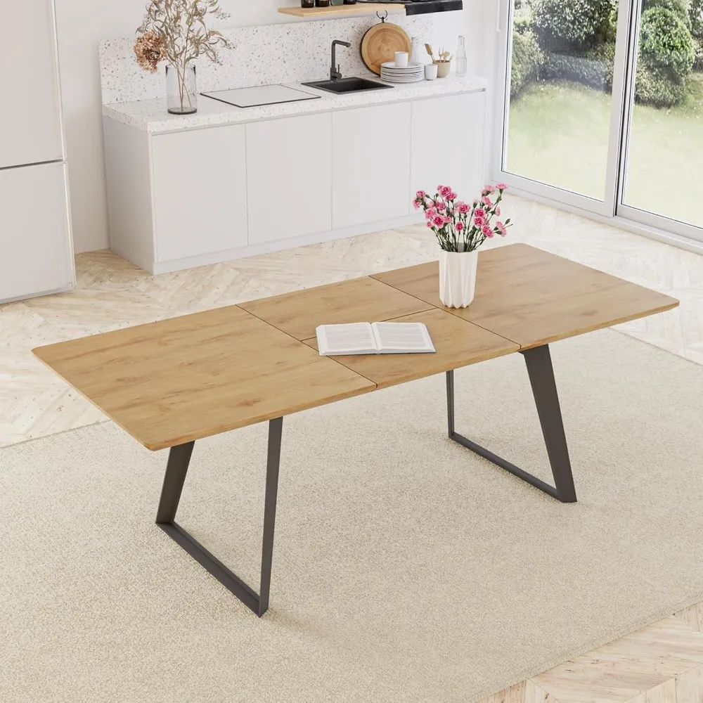 

51"-67" Expandable Modern Dining Table | Rectangular Solid Wood Extendable Design | Space-Saving Multifunctional Kitchen & Home