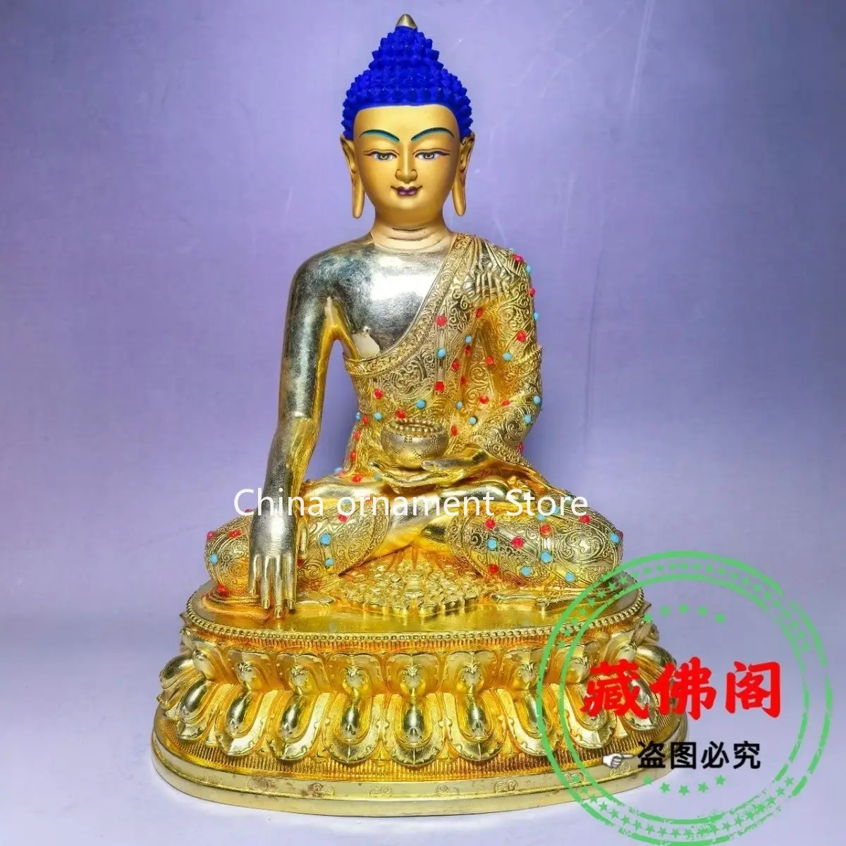 Seven inch Sakyamuni Buddha pure copper gilt Tibetan Tantra Buddha statue 21 cm household ornaments Buddhist hall guest