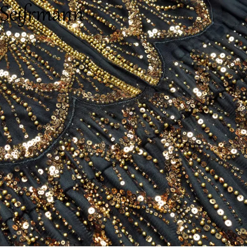 Seifrmann Pailletten-Nagelperlen-Umhang, langärmelig, elastische Taille, gefälschtes zweiteiliges Kleid, 2025, Herbst, neuer Artikel