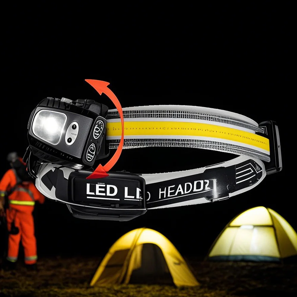 مصابيح أمامية LED كهربائية مثبتة على الرأس، مصابيح أمامية مثبتة على الرأس، شحن USB، معدات خارجية، أضواء ليلية تعمل LED #1