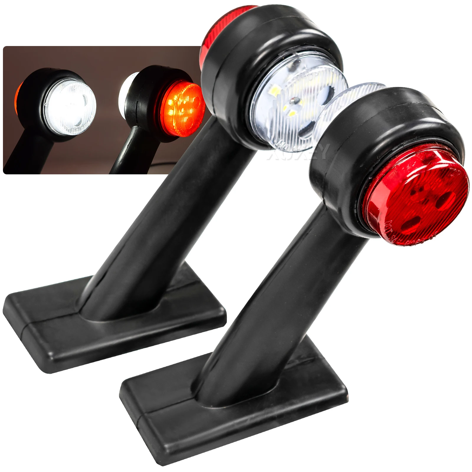 2X Truck Trailer LED Elbow Rubber Side Marker Light White Red Outline Clearance Indicator Lamp For Lorry Van Caravans Multi Volt