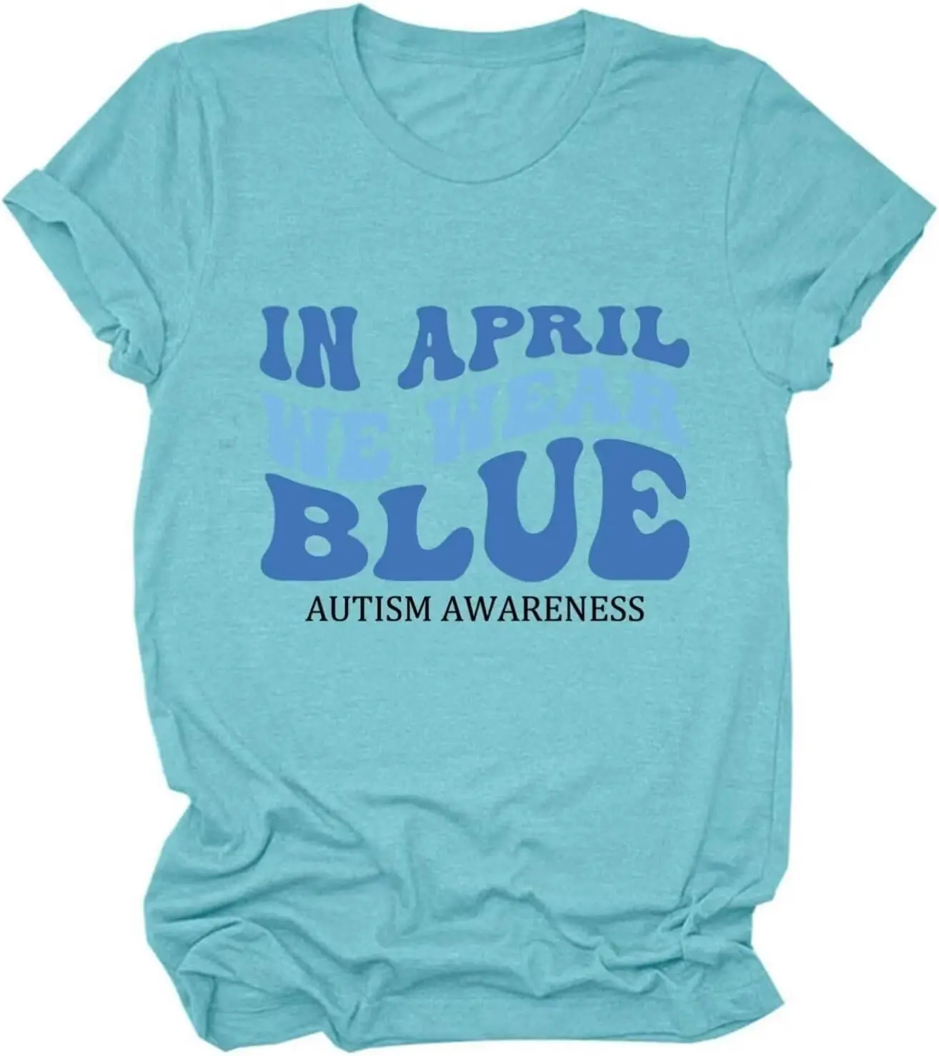 

Summer April We Wear Blue Shirts，Women's Autism Awareness T-Shirt Short Sleeve Top Mom Gift Shirt