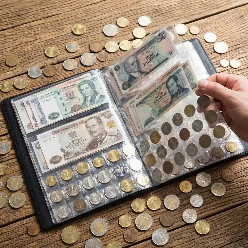 10 Sheets Banknotes And Coin Collection Book Storage Pouch Holder For  Organizer