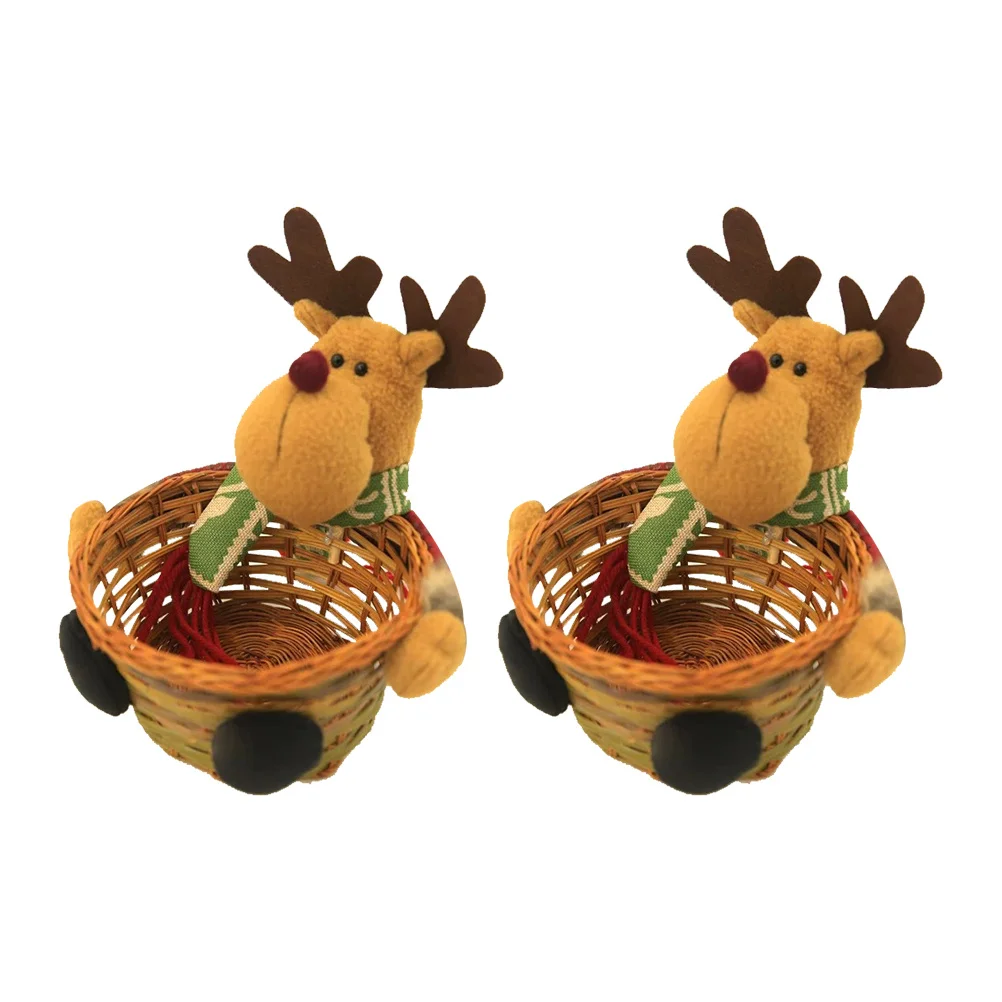 2Pcs Snowman Christmas Candy Basket Bamboo Cloth Cartoon Style Decorative Candy Storage Container Lovely Table Decor Home Supply
