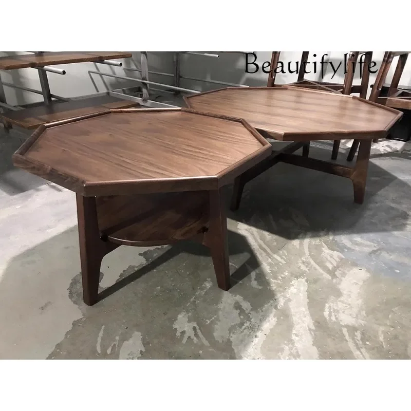 X Italian Modern Minimalist High-end Black Walnut Hexagonal Coffee Table Villa Large Apartment Coffee Table